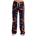 thumbnail image 3 of JULMCOMO Halloween Pajamas Pants for Women Pumpkin Blood Bat Print Drawstring Elastic Waisted Trendy Pj Pants Cute Print Comfy Loose Lounge Pjs Navy L, 3 of 5
