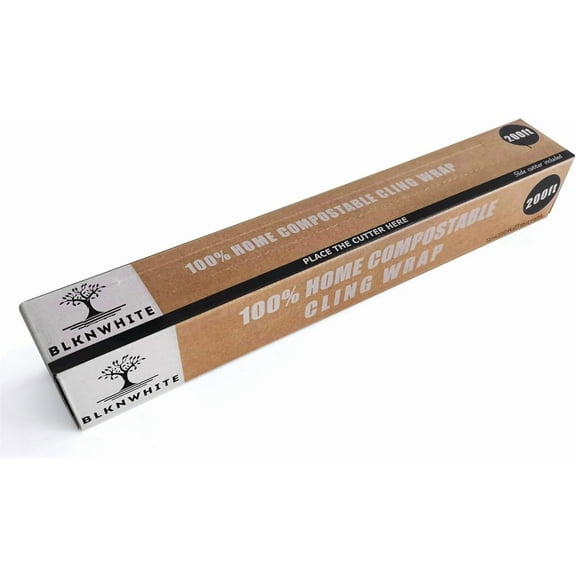 Certified Compostable Cling Wrap with Slide Cutter - 12" Wide x 200 feet. ASTM 6400 Wrap. Great Alternative to Beeswax Wraps or Plastic