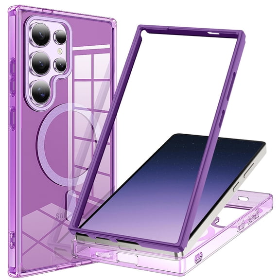 Decase Magnetic Case for Samsung Galaxy S25 Ultra,Shockproof Bumper Snap-on Hard Cover,Compatible with Mag-Safe,Rugged Hard PC Clear Back Cover,Darkpurple