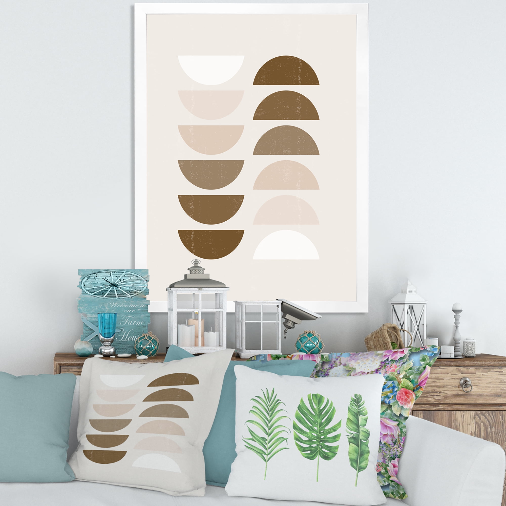 Designart 'Abstract Moon and Sun Geometrics In Terracotta II' Modern Framed Art Print