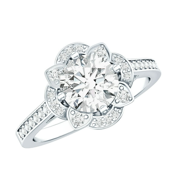 Rosec Jewels Certified Lab Grown Diamond Floral Engagement Ring 2Ct (8 mm, EF-VS Quality), 925 Sterling Silver, US 4.00