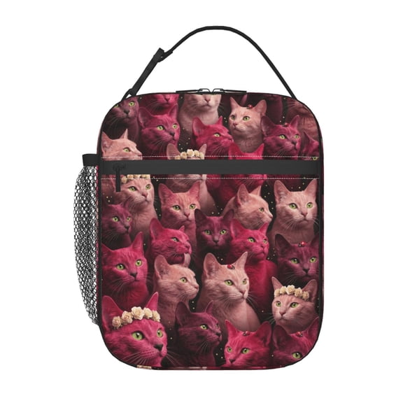 Cute Cat Lunch Box Insulated Lunch Bag For Women Men Reusable Insulated Lunch Box With Side Pocket Cooler Tote Bag Lunchbox For School Work Picnic Hiking