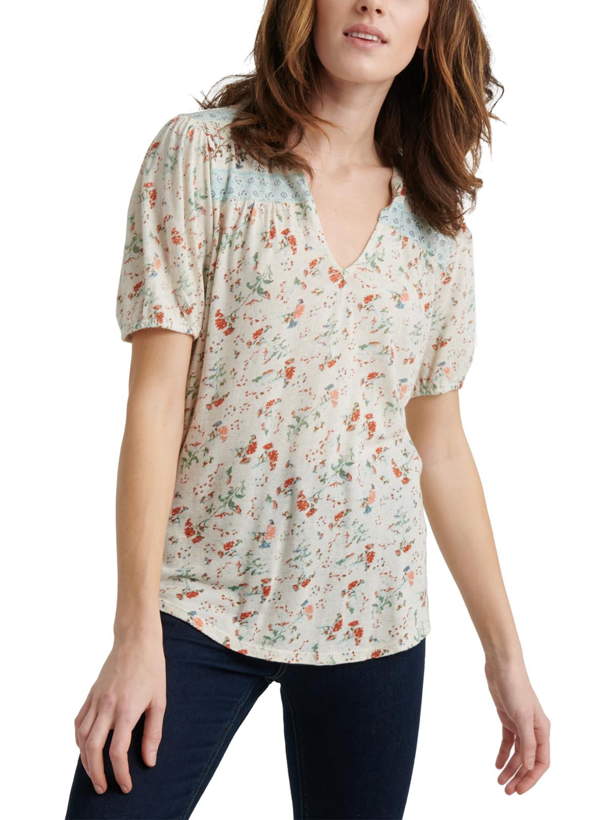 Lucky Brand Womens Floral V-Neck T-Shirt - Walmart.com