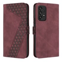 Dteck Case for Samsung Galaxy A53 5G,Magnetic Leather Card Holder Wallet Kickstand Hybrid Rubber Cover with Strap for Galaxy A53 5G,Winered