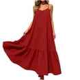 thumbnail image 2 of Women's Summer Maxi Dress Plus Size Solid Color Blackless Dress flowy Swing A Line Dress 2026 Casual Boho Sleeveless Spaghetti Strap Smocked Tiered Long Beach Sundresses for Women, 2 of 8