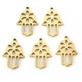 thumbnail image 3 of 10 pc Theme PVD Vacuum Plating 201 Stainless Steel Pendants Laser Cut Hamsa Hand/Hand of Fatima/Hand of Miriam Real 18K Gold Plated 18x12x1.5mm Hole: 1.2mm, 3 of 3