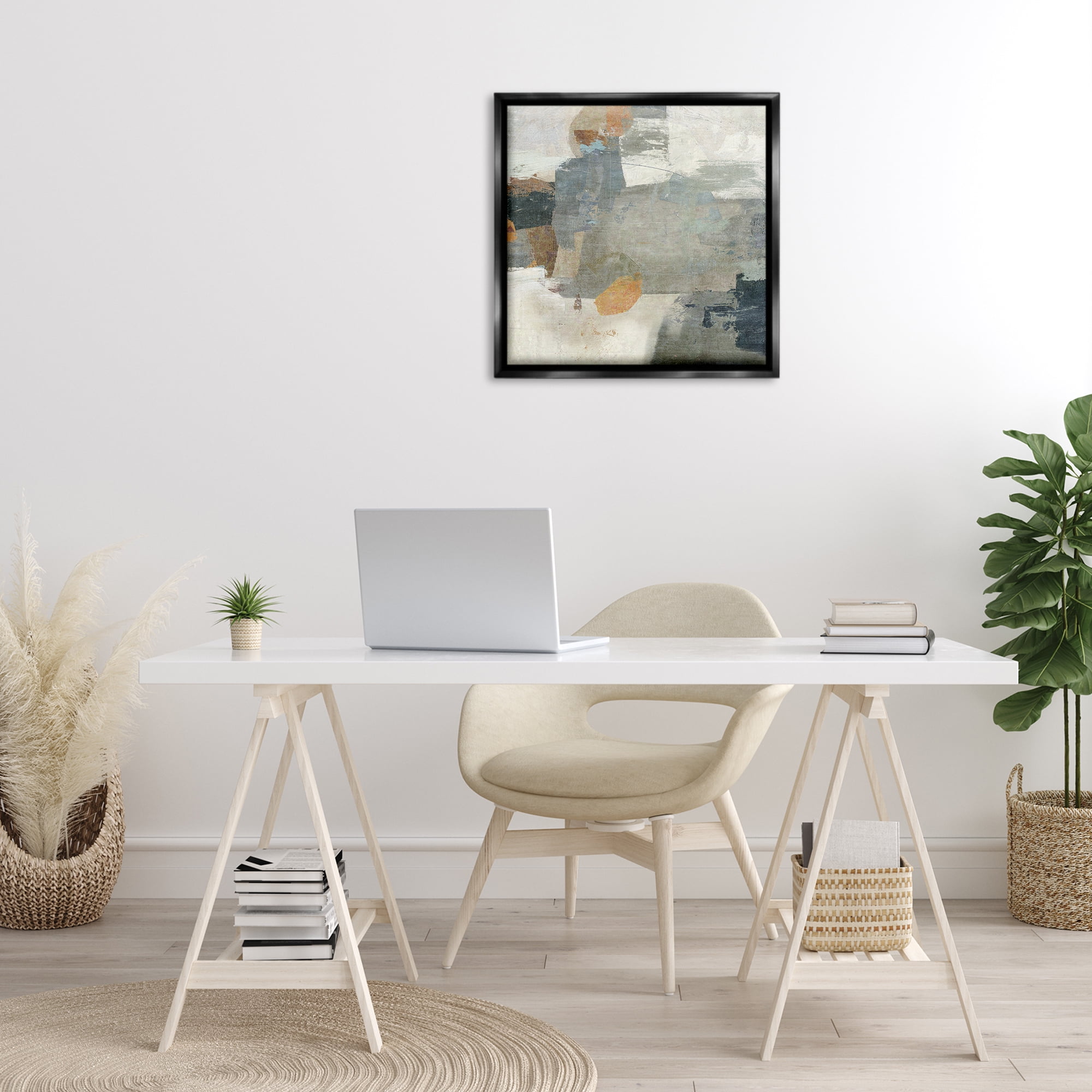 Stupell Industries Rustic Grey Paint Strokes Abstract Painting Black Floater Framed Canvas Art Print Wall Art, 25 x 25