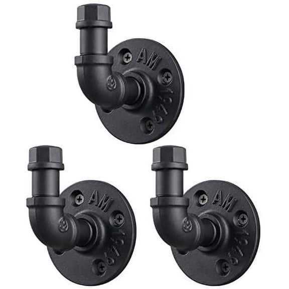 3 Pack Industrial Style Robe Towel Hook Wall Mounted Metal Iron Pipe Coat Hanger Hat Holder Bag Rack for Bathroom Bedroom Kitchen, Rust Free, Black$$Home Decor, Kitchen, & Other