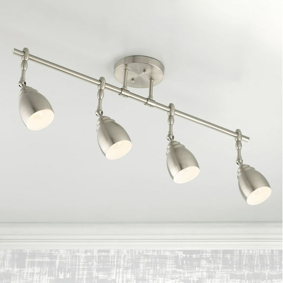 Pro Track Elm Park 4-Head Ceiling or Wall Track Light Fixture Kit Spot Light Silver Brushed Nickel Finish Modern Kitchen 36" Wide