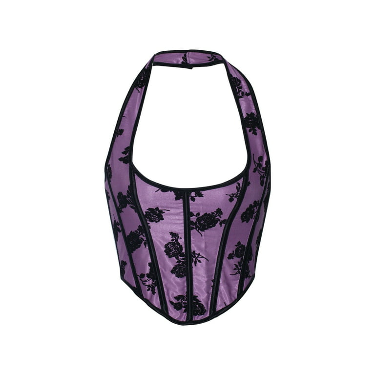 Aayomet Shapewear Bodysuit Womens Strapless Corset Open Back Bustier Shape  Overbust Corset,Purple M 