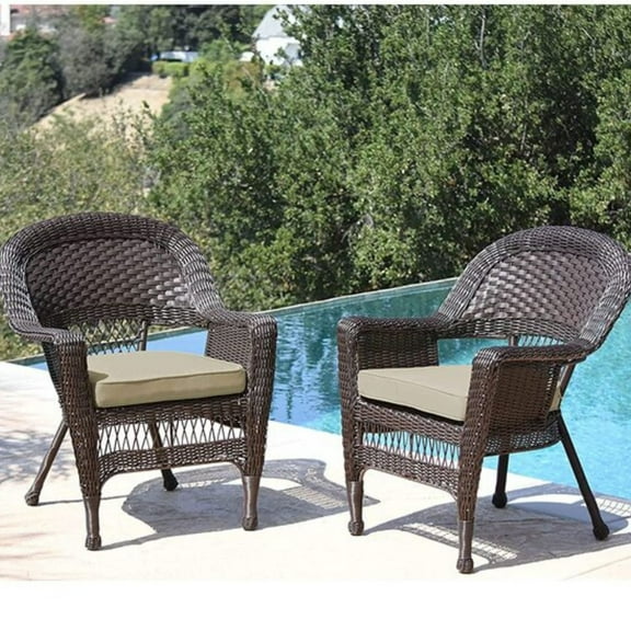 Jeco Wicker Chair in Espresso with Tan Cushion (Set of 2)