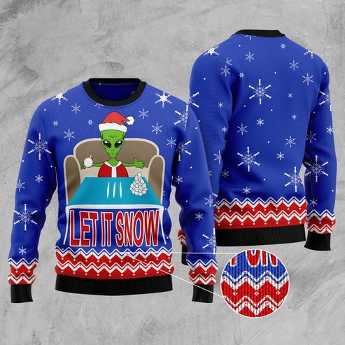 Alien Let It Snow 3D Christmas Sweater, Funny Xmas Sweater, Sweater Xmas