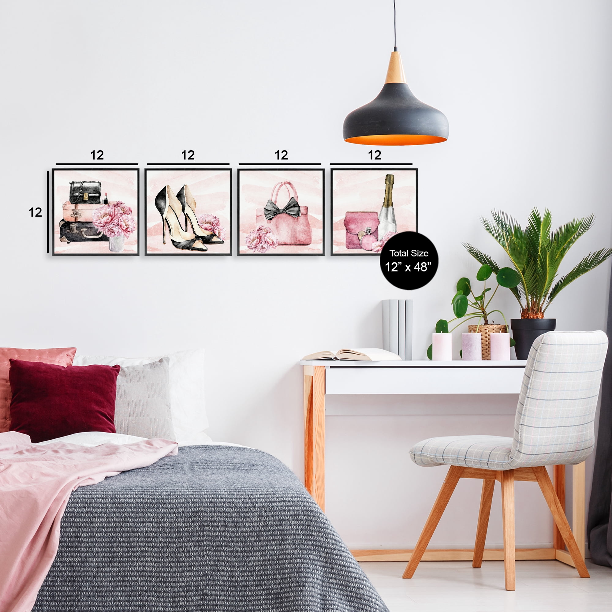 Stupell Industries Glam Time Accessories 4 Piece Black Framed Giclee Art Set, design by Kim Allen