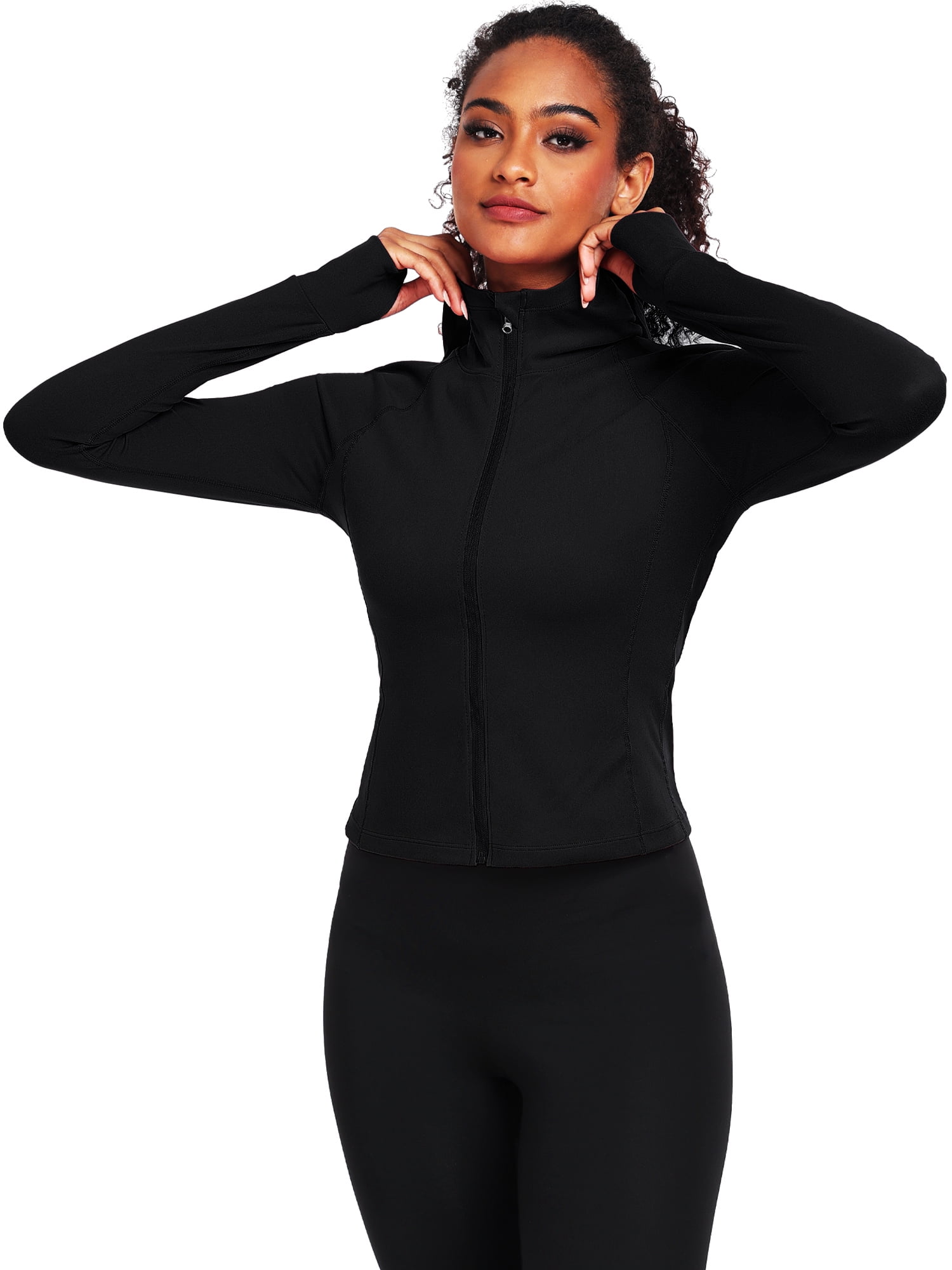 NELEUS Womens Hooded Athletic Jackets Zip Up Yoga Workout Jacket Slim Fit With 2 Inner Pockets,Black,US Size S