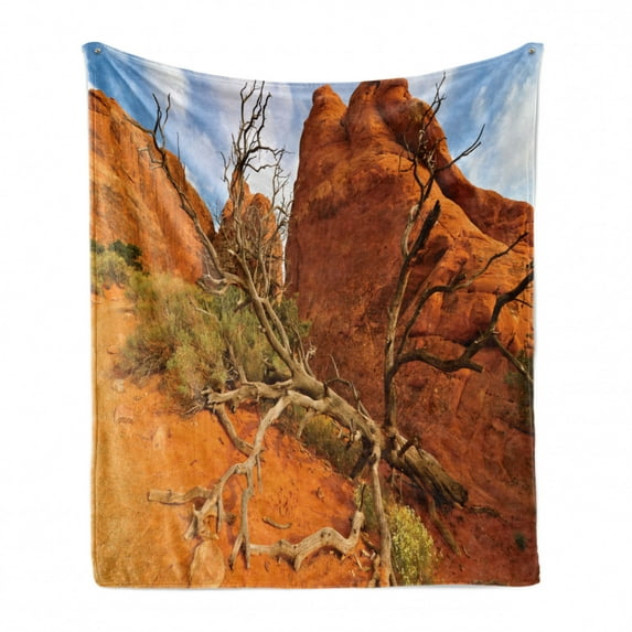 National Parks Soft Flannel Fleece Blanket, Rock on the Grand Canyon Monument Valley Heart of Nature Utah Photo Print, Cozy Plush for Indoor and Outdoor Use, 70" x 90", Orange Blue, by Ambesonne