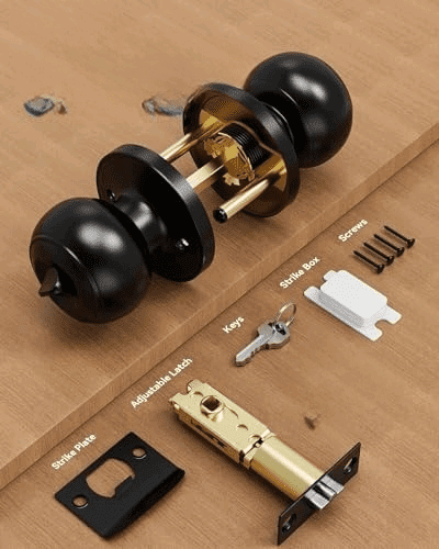 6 Pack Door Knob with Lock, Keyed Same Entry Door Knobs, Interior and Exterior Round Ball Door Lock for Front Bedroom or Bathroom, Door Knobs Matte Black Finish