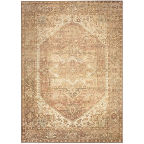 Nourison Vintage Washables 5'3" x 7'3" Gold Vintage Indoor Non-Slip Flatweave Rug