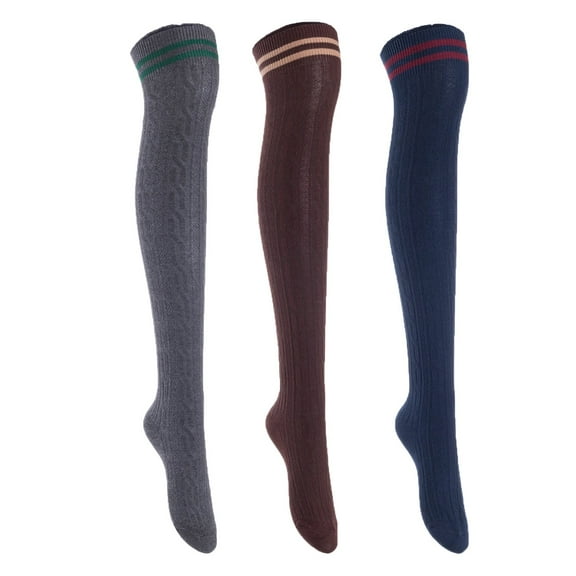 3 Pairs Awesome Women Thigh High Cotton Boot Socks. Comfortable, Soft And Durable Knee High Socks Size 6-9 Dark Grey, Coffee, Navy T1023-3c8