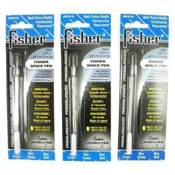 Fisher Space Pen - 3 Pressurized Cartridges Blue Ink Bold Point #SPR1B