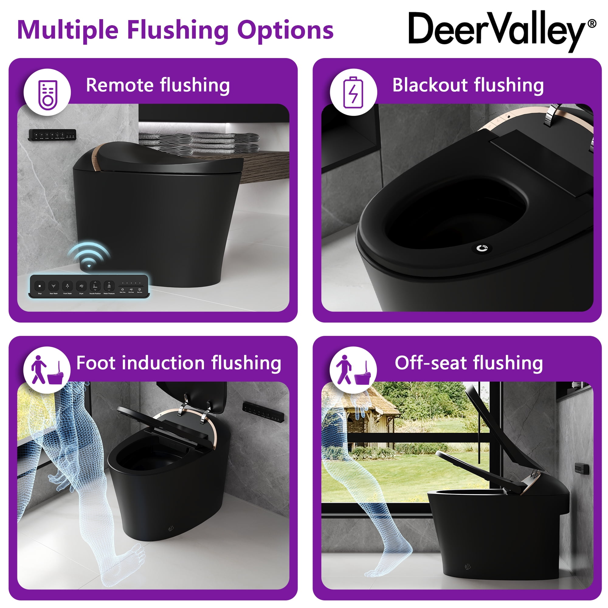 DV-1S0160B-V3 Smart Bidet Toilet, Auto Open & Close, Heated Seat, Warm Water, Wireless Remote Control, Premium