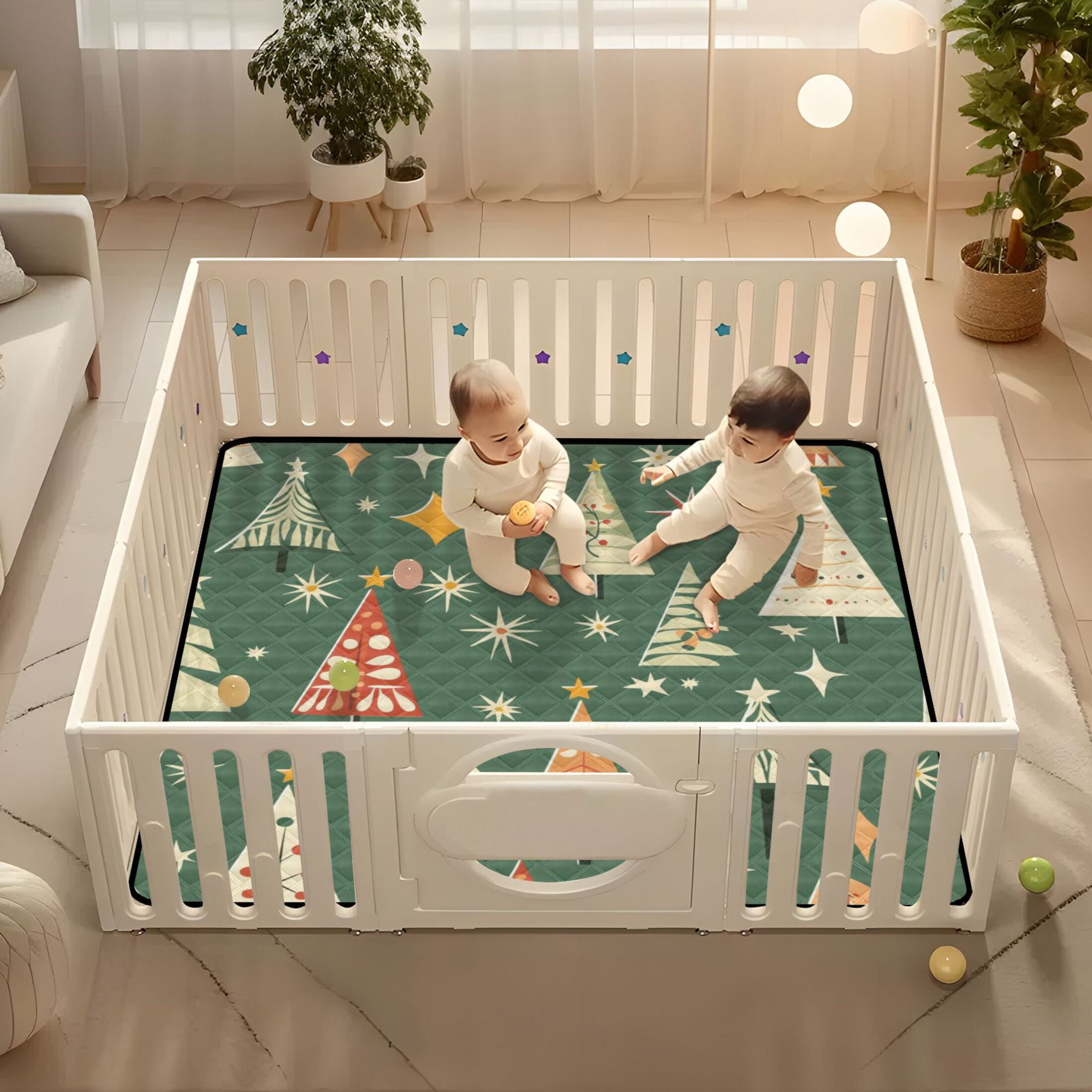 WOBOGO A Pattern Of Christmas Trees and Stars Baby Playmats Extra Large Waterproof Rollable Activity Pads for Toddlers 50×50inch