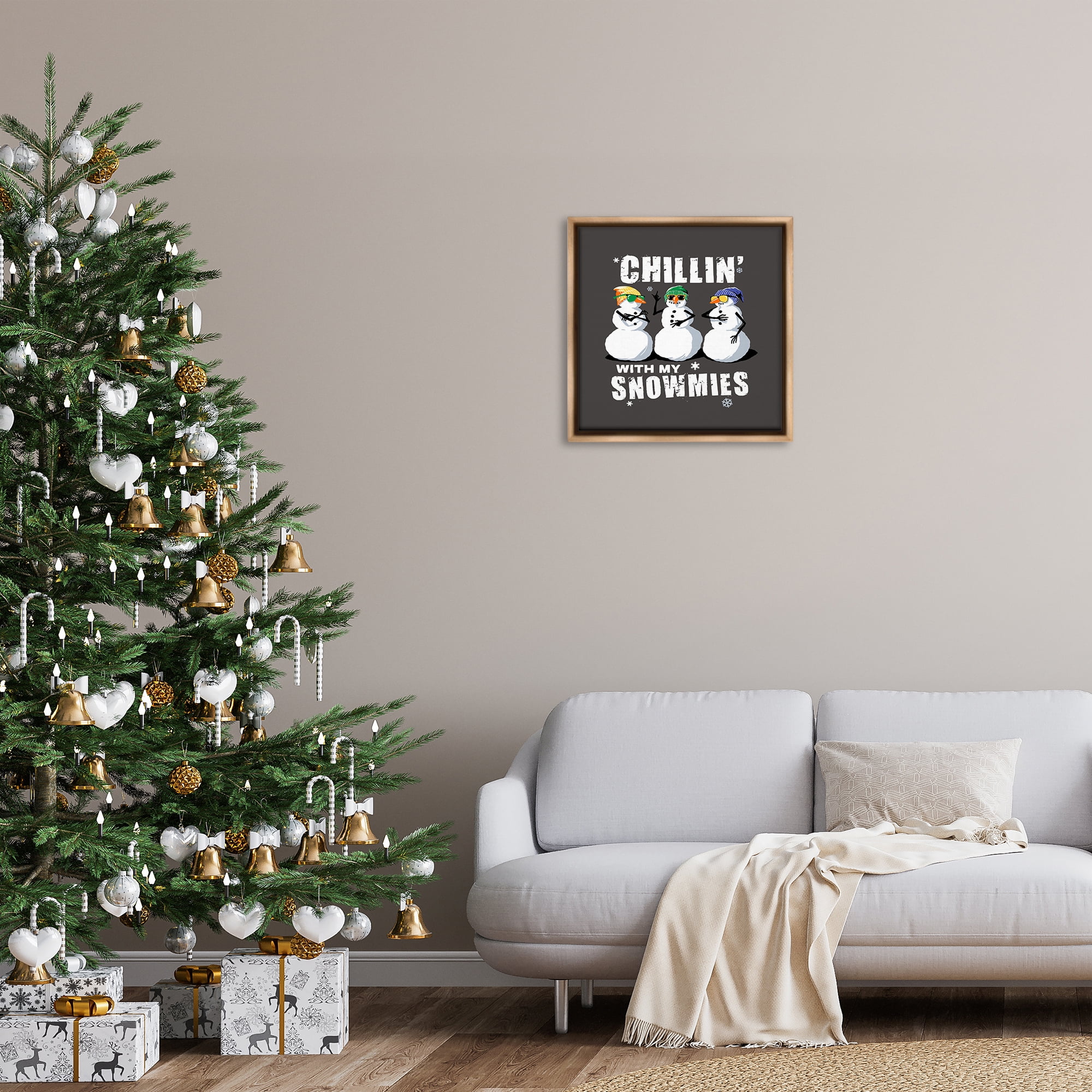 Stupell Industries Chillin' With Snowmies Snowmen Holiday Painting Brown Floater Framed Canvas Art Prints Wall Art, 25 x 25