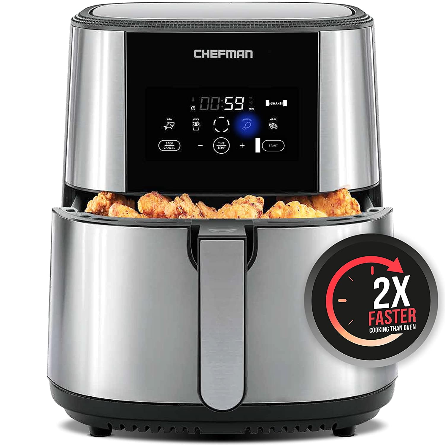 CHEFMAN Large Air Fryer Max XL 8 Qt Healthy Cooking User Friendly Nonstick Stainless Steel Digital Touch Screen with 4 Cooking Functions BPA Free Dishwasher Safe Basket Preheat Shake Reminder Walmart....