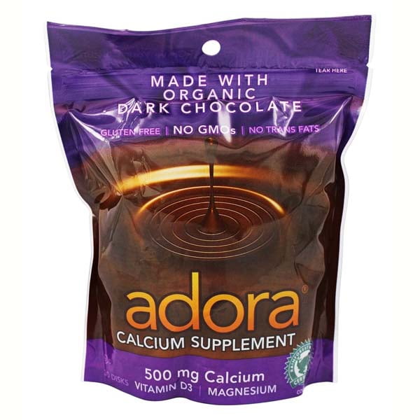 Adora Dark Chocolate Calcium Supplement 30 Count 0.53 oz Resealable