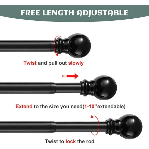 YNTVV-1 Inch Adjustable Grommet Curtain Rod-Black Curtain Rods for Windows 34 to 100" Drapery, Heavy-Duty living room curtain rod with 3 Brackets,Curtain ring for Bedroom, Kitchen Outdoor Patio