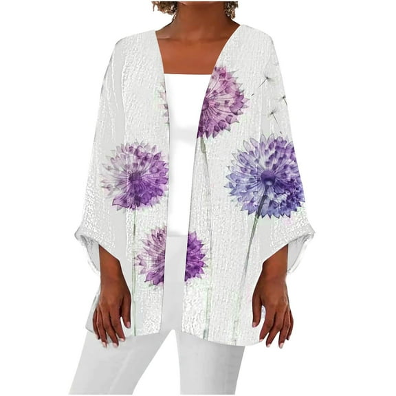 Hyknon Cardigan for Women 2025 Casual Lightweight Open Front Cover Up Blouse Tops Fall Fashion Boho Floral Printed Loose Fitting Long Sleeve Shirts