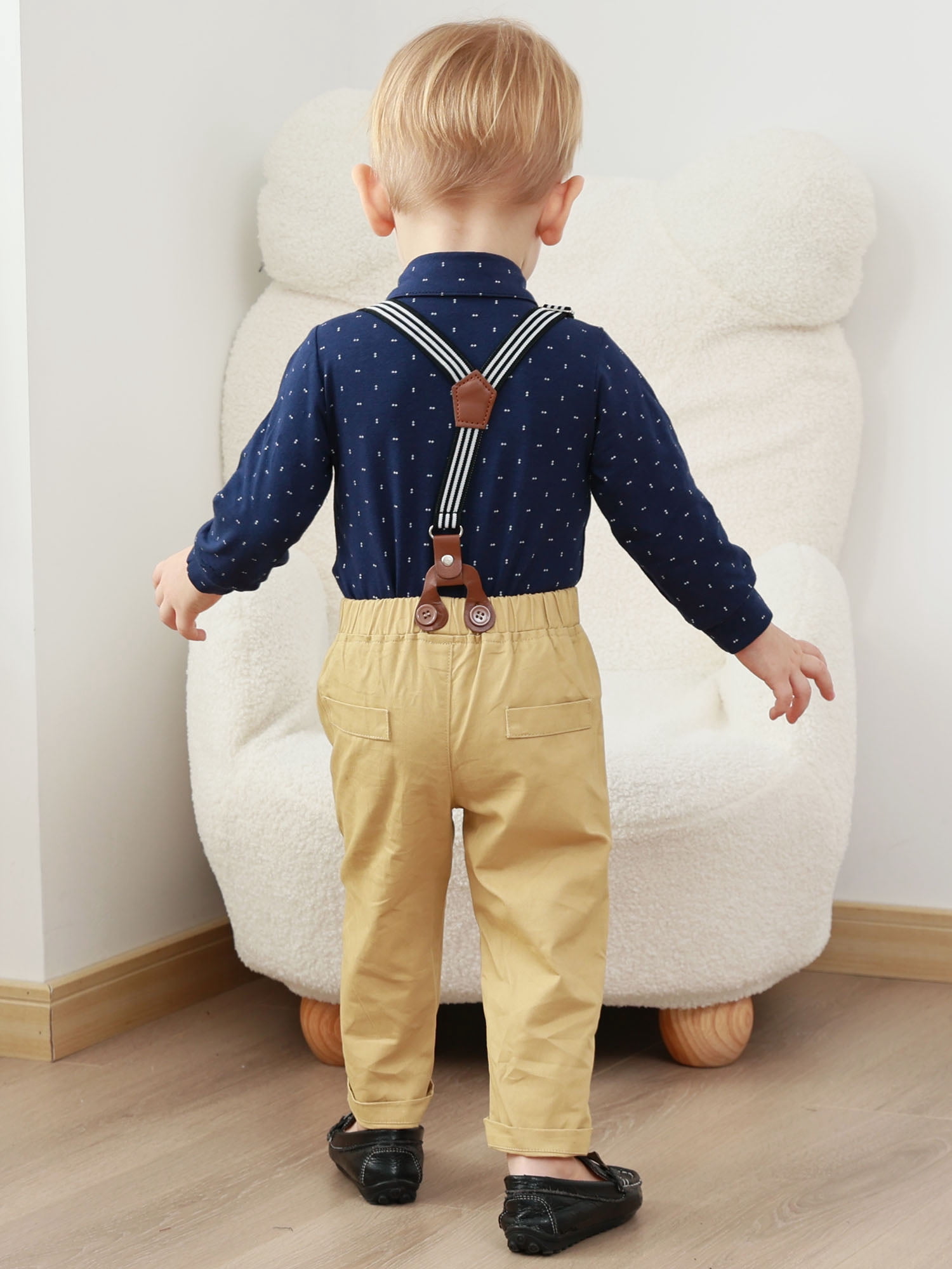CARETOO Toddler Baby Boy Clothes 3-24 Months Outfit Formal Dress Shirt Suspender Pants Beret Hat Bow Tie 4pcs