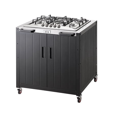 Feasto Outdoor Kitchen Propane Gas Grill with Cabinet – 5-Burner Stainless Steel BBQ, 36,200 BTUs, Movable Wheels with Storage for Backyard Patio