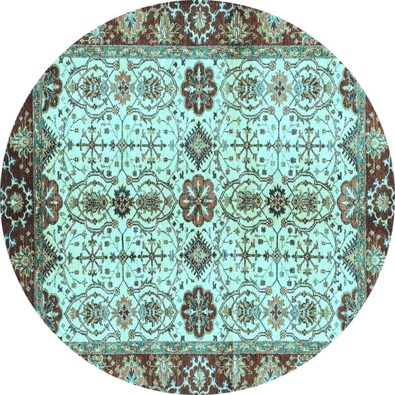 Ahgly Company Indoor Round Oriental Light Blue Traditional Area Rugs, 6' Round