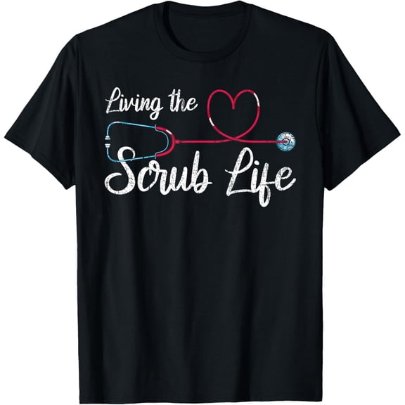 Medical Nursing Scrub Life Nursery Stethoscope Heart Nurse T-ShirtMen and women, Black T-shirt, size: Extra large