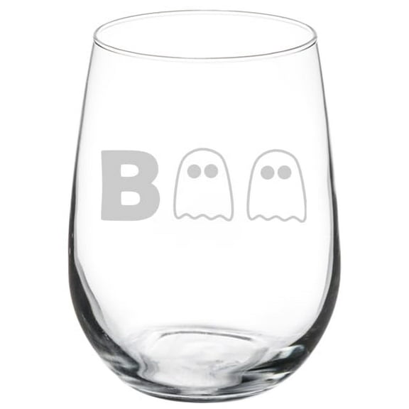 Wine Glass Goblet Gift Boo Ghost Halloween (17 oz Stemless)