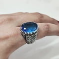 thumbnail image 5 of Blue Topaz Mens Ring, Natural Swiss Blue Topaz, November Birthstone Topaz, Silver Jewelry, 925 Silver Ring, Birthday Gift, Heavy Mens Ring, Arabic Oxidized Mans Ring, Christmas, Mens Signet Ring, 5 of 8