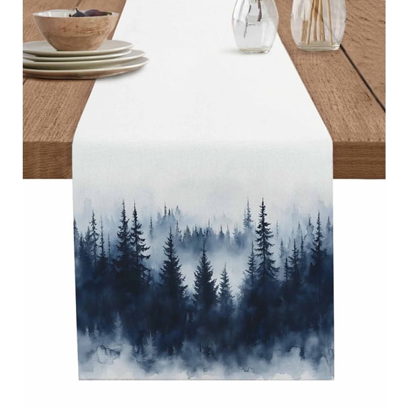 Navy Blue Forest Table Runner 48 Inches, Ombre Tree Abstract Art Bed Runner Dresser Scarves Tabletop for Indoor Outdoor Parties/Ceremony/Banquet, 13" x 48"
