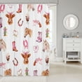 thumbnail image 2 of Manfei Animal Highland Cow Shower Curtain 72Wx84L,Western Cowgirl Bathroom Shower Curtain,Khaki Pink White, 2 of 6