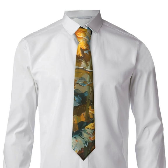 Goofa Sunflower Field Art Pattern Men's Necktie Classic Silk Tie Woven Jacquard Neck Ties Necktie for Business and Wedding Formal Neckties