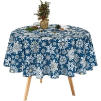 Christmas Tablecloth, Blue White Snowflake Table Cloth, Xmas Waterproof Tablecloths for Dining Kitchen Winter Holiday, Spill-Proof Table Cover for New Year Party Home Decor, Round 60 Inch