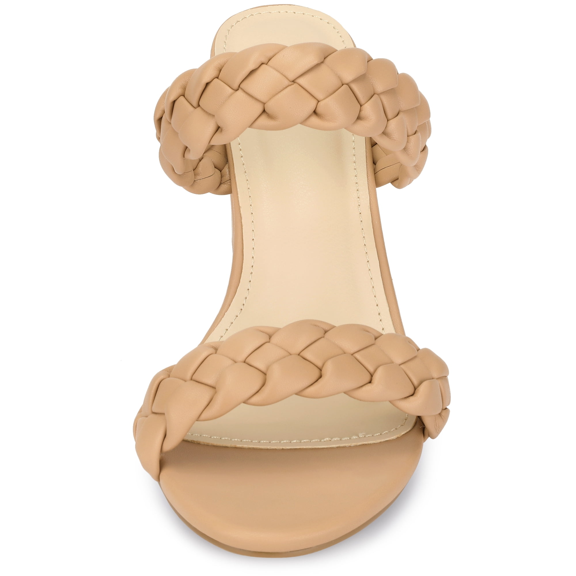 DARING DIVA Women's Braided Heeleds Slip on Chunky Heel Slides Sandals Nude 8.5