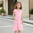 thumbnail image 5 of TQWQT Girls Dresses Size 10-12 Short Sleeve A Line Sundress Size 10-12 Pink Plain Tween Girls T-Shirt Dress Kids Crewneck Cute Swing Dresses Trendy Summer T-Shirt Dress with Pockets Pink 120, 5 of 8