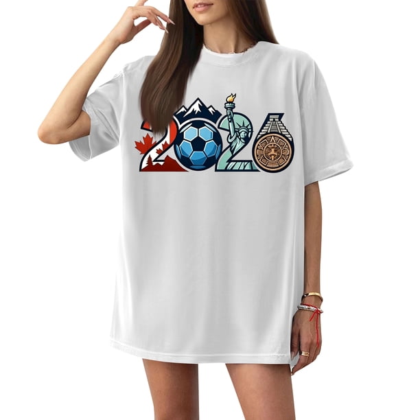 Women's Football Graphic T-Shirt, Women's Soccer Letter Print Short Sleeve T-Shirt - Casual Summer Neck Top for Sports Fans, Everyday Wear for Soccer Tournament 2026 White Size: XL