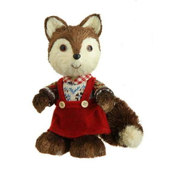 Raz 9" Bristly Brown Female Fox Cub in Red Jumper and Collared Sweater Christmas Table Top Figure