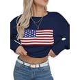 thumbnail image 2 of Women'S Flag Pattern Long Sleeve Round Neck Sweater Casual Loose Pullover Sweater Blue XL, 2 of 7