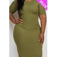 thumbnail image 3 of Bodycon Midi Dress with Short Sleeves in Plus Size Ribbed Fabric, 3 of 8