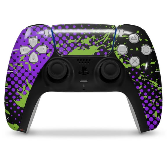 WraptorSkinz Skin Wrap compatible with the Sony PS5 DualSense Controller Halftone Splatter Green Purple (CONTROLLER NOT INCLUDED)