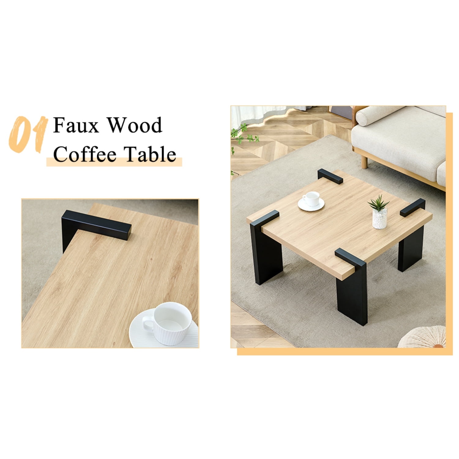 Natural Wood-Colored MDF Coffee Table for Modern Minimalist Living Rooms and Leisure Areas