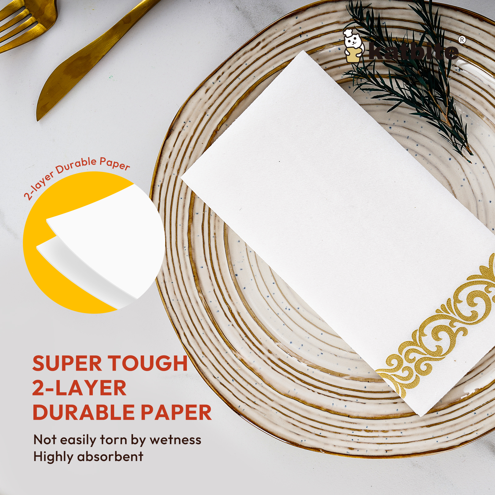 Katbite Gold Paper Napkins, 50 Count, 8.5 x 4 Inches Folded photo 5