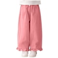 thumbnail image 2 of hengsof Girls Spring Summer Solid Elastic Waist Casual Pants Cute Ruffle Hem Cotton Loose Comfortable Long Pants for 2-14 Years Kids, 2 of 7